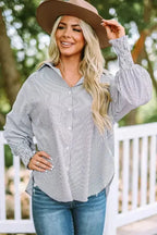 Smocked Cuff Striped Boyfriend Shirt - Fashionfitz