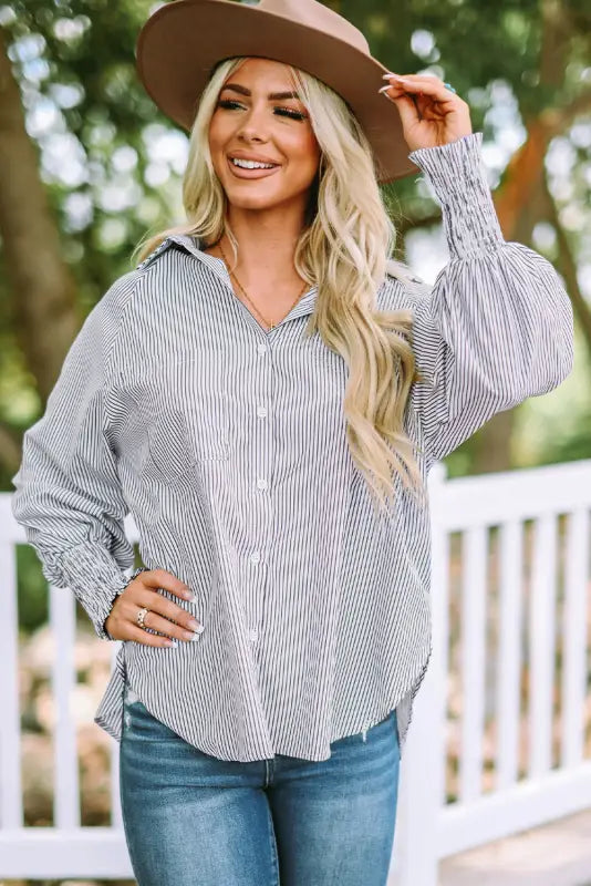 Smocked cuff striped boyfriend shirt | new arrivals | fashionfitz