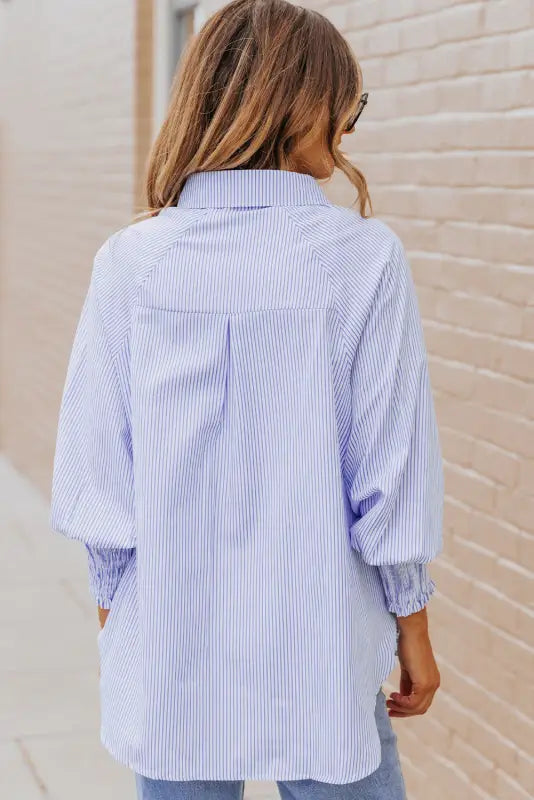 Smocked cuff striped boyfriend shirt | new arrivals | fashionfitz