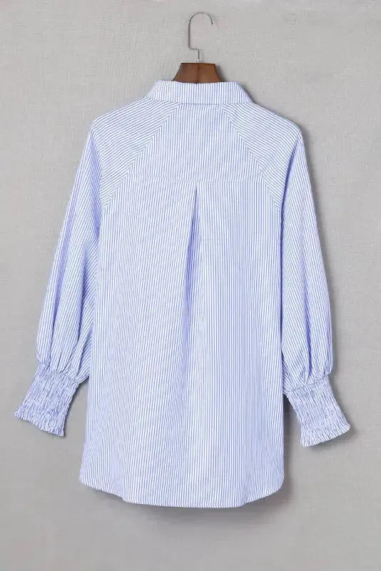 Smocked Cuff Striped Boyfriend Shirt - Fashionfitz