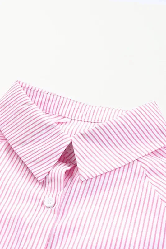 Smocked Cuff Striped Boyfriend Shirt - Fashionfitz