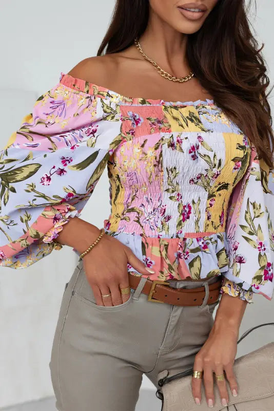 Smocked floral frilled blouse - blouses