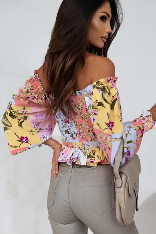 Smocked floral frilled blouse - blouses