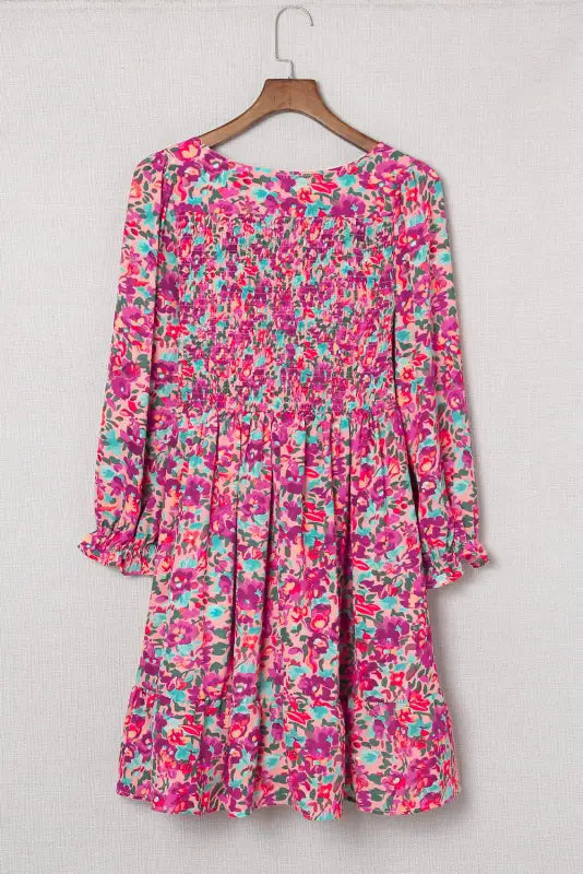 Smocked floral mini dress - purple - dresses