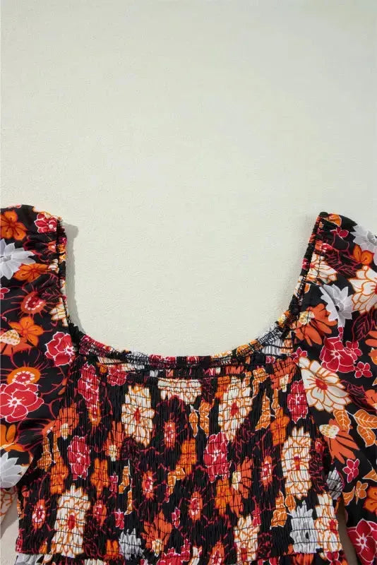 Smocked Long Sleeve Floral Dress - Fashionfitz