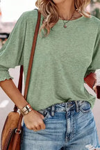 Smocked Sleeve Casual Loose Top - Fashionfitz