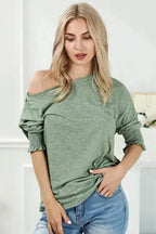 Smocked Sleeve Casual Loose Top - Fashionfitz