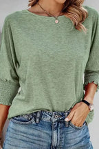 Smocked Sleeve Casual Loose Top - Fashionfitz
