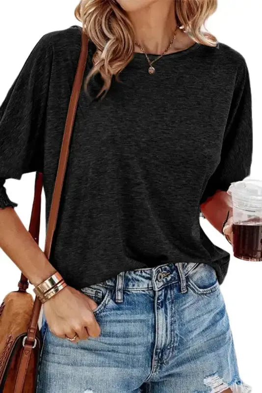 Smocked Sleeve Casual Loose Top - Fashionfitz