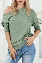 Smocked Sleeve Casual Loose Top - Fashionfitz