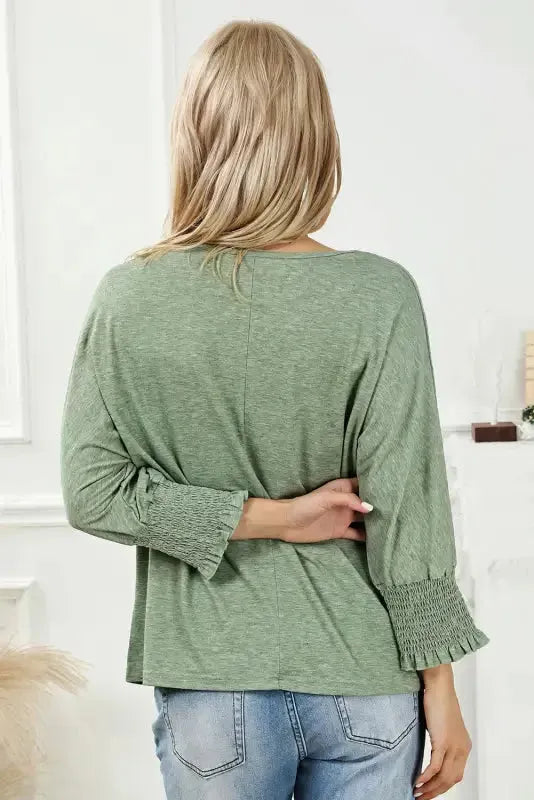 Smocked Sleeve Casual Loose Top - Fashionfitz