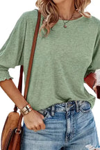 Smocked Sleeve Casual Loose Top - Fashionfitz