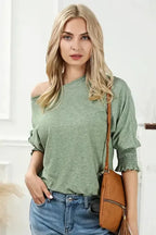 Smocked Sleeve Casual Loose Top - Fashionfitz
