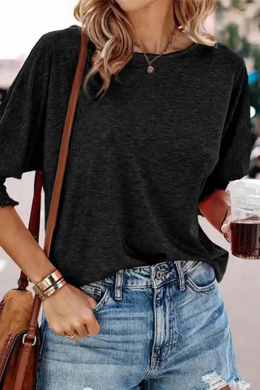 Smocked Sleeve Casual Loose Top - Fashionfitz