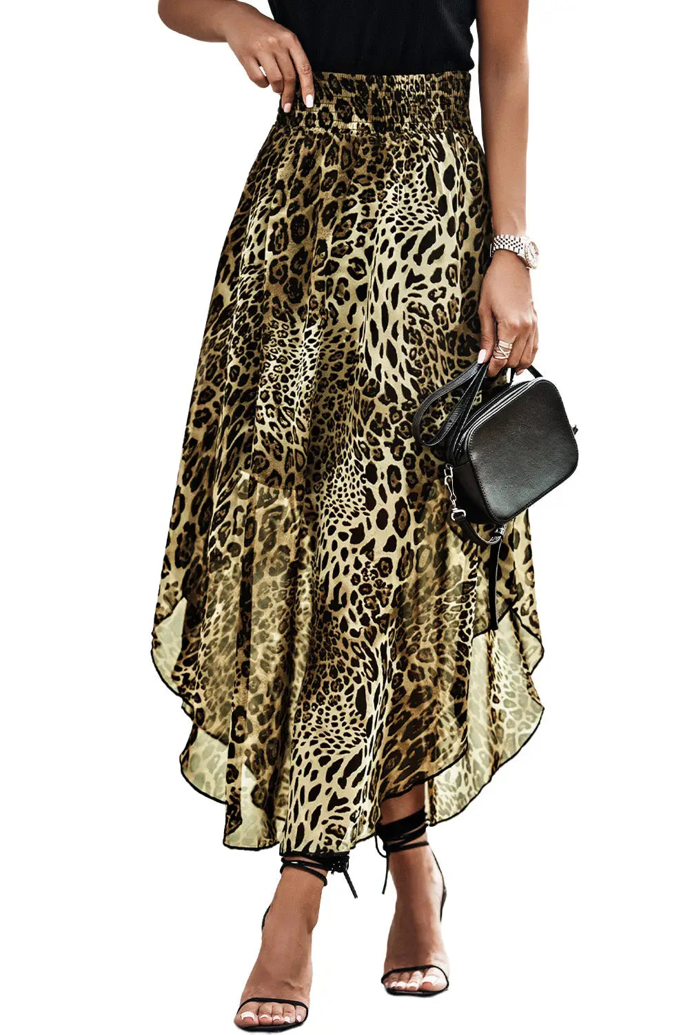 Smocked waist leopard skirt - skirts