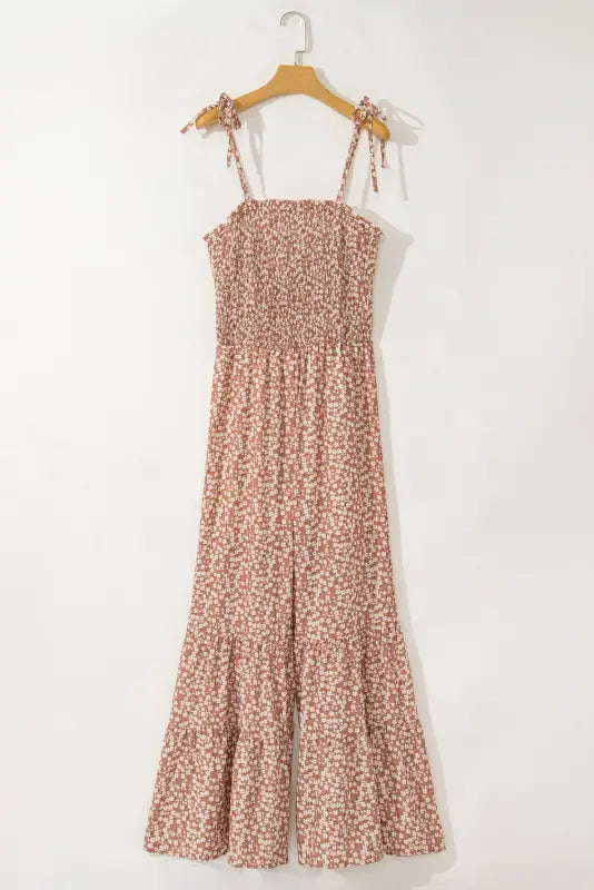 Smocked wide leg floral jumpsuit at fashionfitz