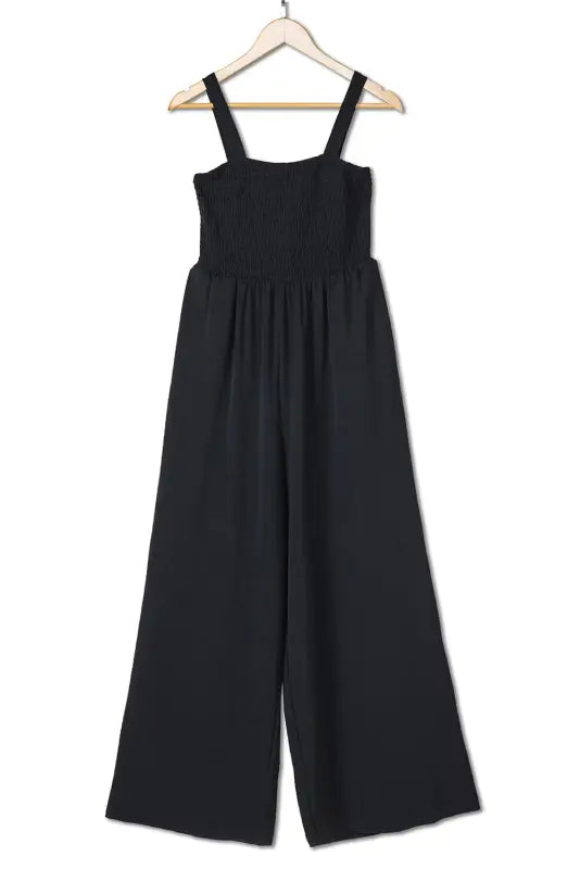 Smocked wide leg jumpsuit - jumpsuits