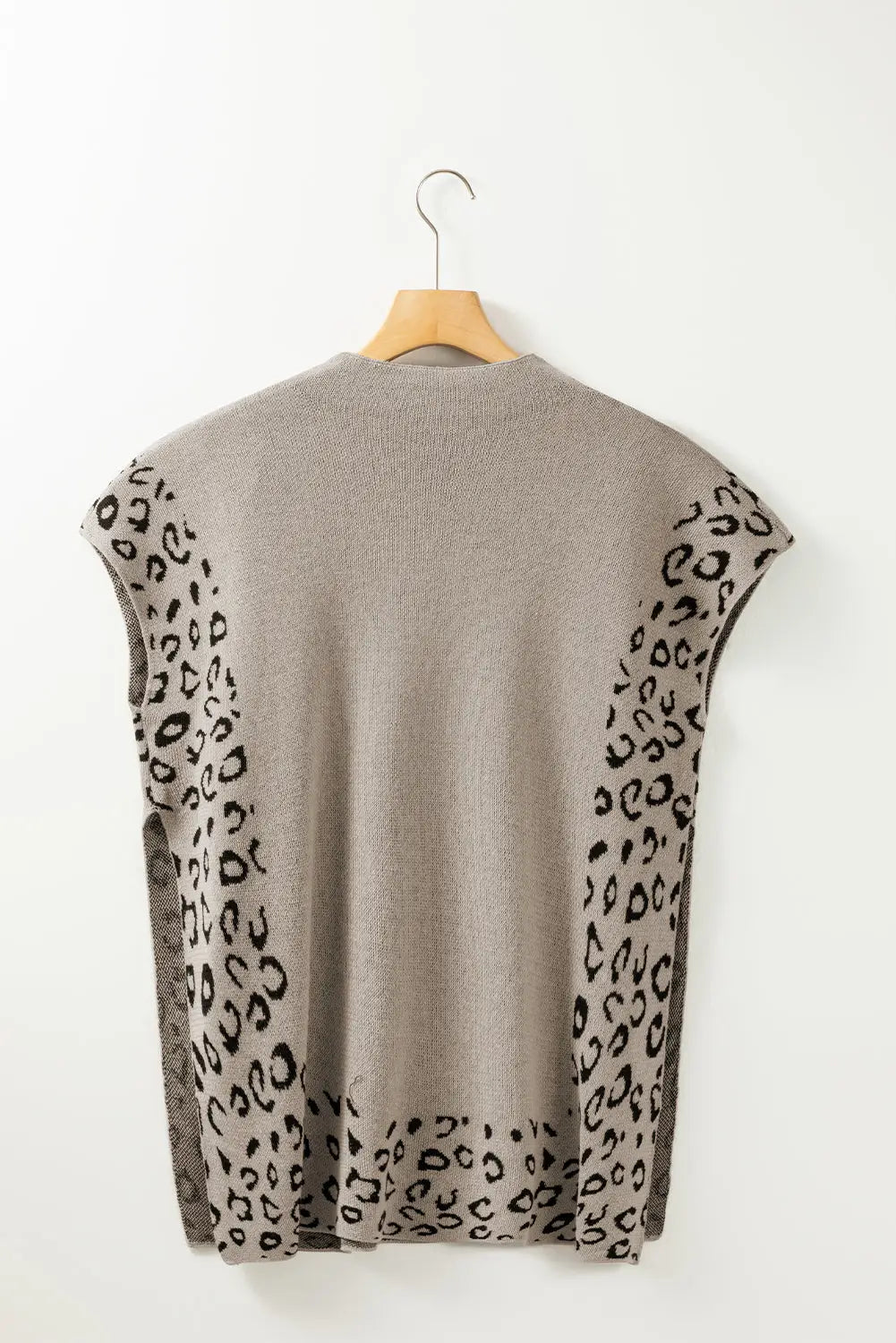 Smoke gray leopard loose sweater - short sleeve tops