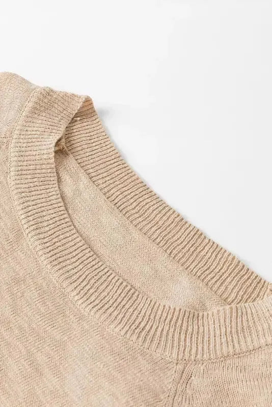 Smoke Gray Ribbed Raglan Short Sleeve Sweater - Fashionfitz