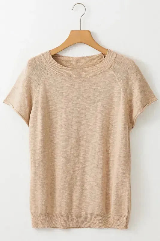 Smoke Gray Ribbed Raglan Short Sleeve Sweater - Fashionfitz