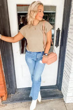 Smoke Gray Ribbed Raglan Short Sleeve Sweater - Fashionfitz