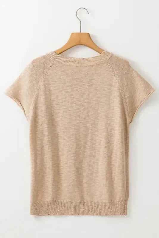 Smoke Gray Ribbed Raglan Short Sleeve Sweater - Fashionfitz