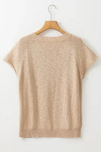 Smoke Gray Ribbed Raglan Short Sleeve Sweater - Fashionfitz