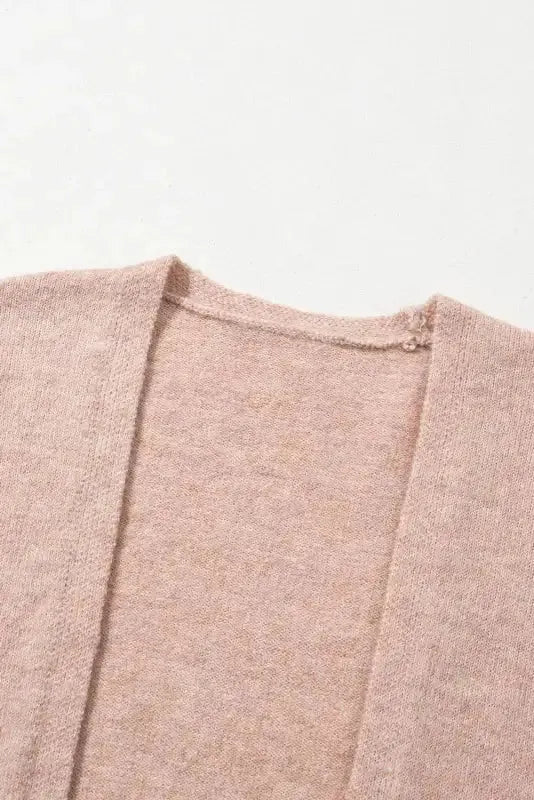 Smoke Gray Ribbed Trim Puff Sleeve Open Cardigan - Fashionfitz