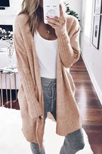 Smoke Gray Ribbed Trim Puff Sleeve Open Cardigan - Fashionfitz