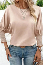 Smoke Gray Shirred Dolman Sleeve Satin Blouse - Fashionfitz