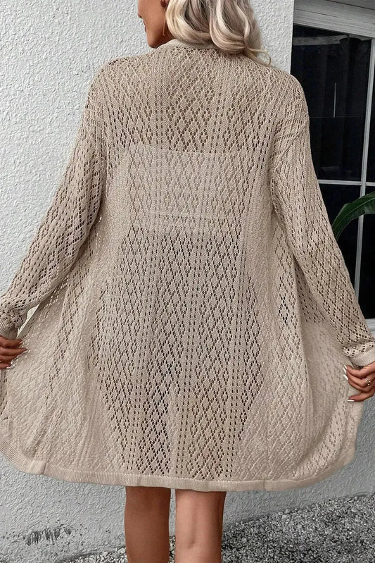 Smoke Gray Pointelle Knit Duster Cardigan - Fashionfitz