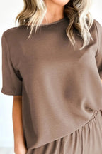 Smoke Gray Solid Color T Shirt 2pcs Wide Leg Pants Set - Fashionfitz