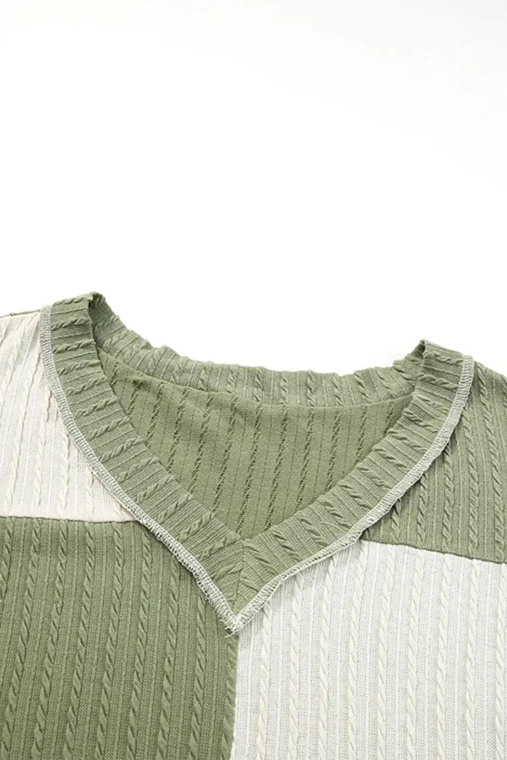 Smoke gray textured colorblock long sleeve v neck top - tops