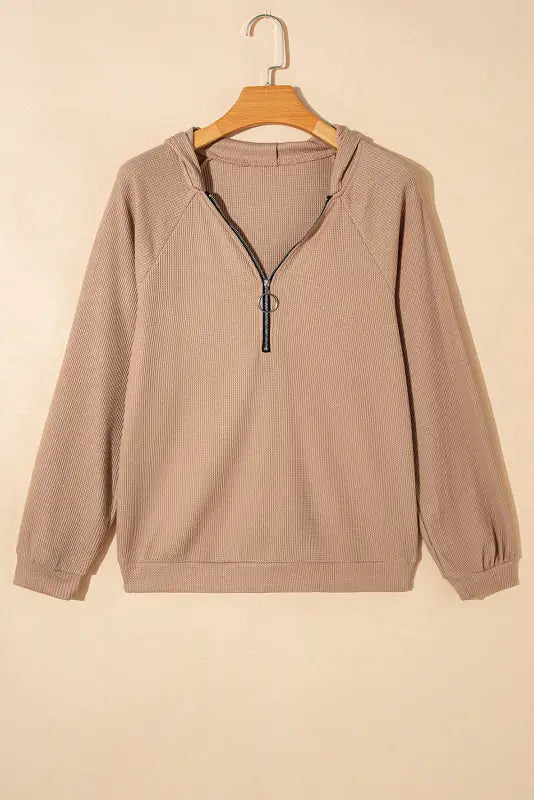 Long sleeve tops smoke gray waffle knit half zip raglan