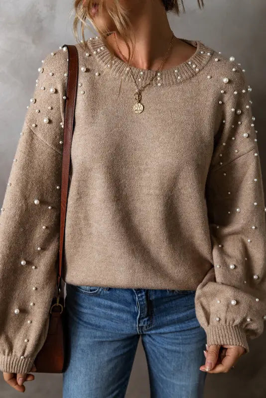 Smoky pearl accent sweater - sweaters