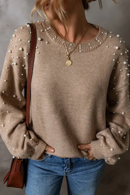 Smoky pearl accent sweater - sweaters