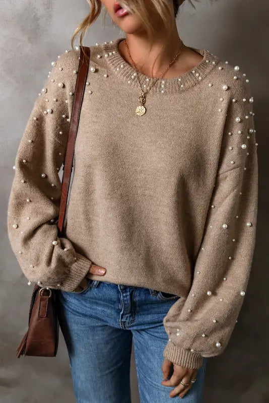 Smoky pearl accent sweater - smoke gray / s / 50% viscose + 28% polyester + 22% polyamide - sweaters