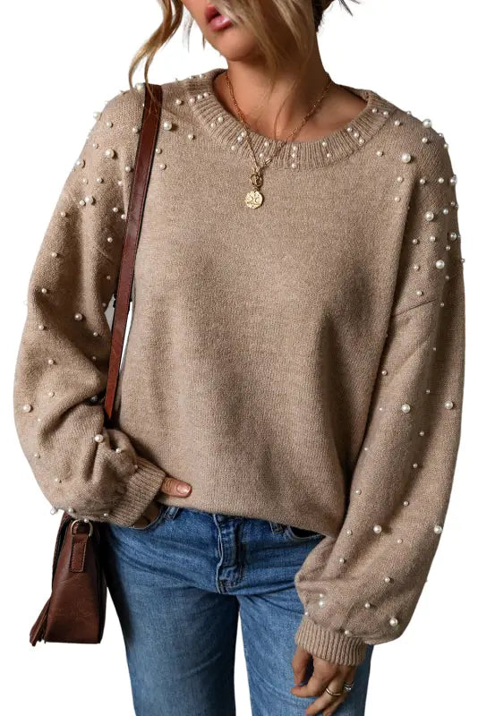 Smoky pearl accent sweater - sweaters