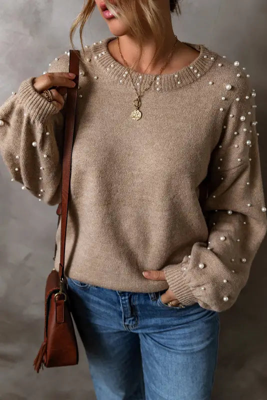 Smoky pearl accent sweater - sweaters