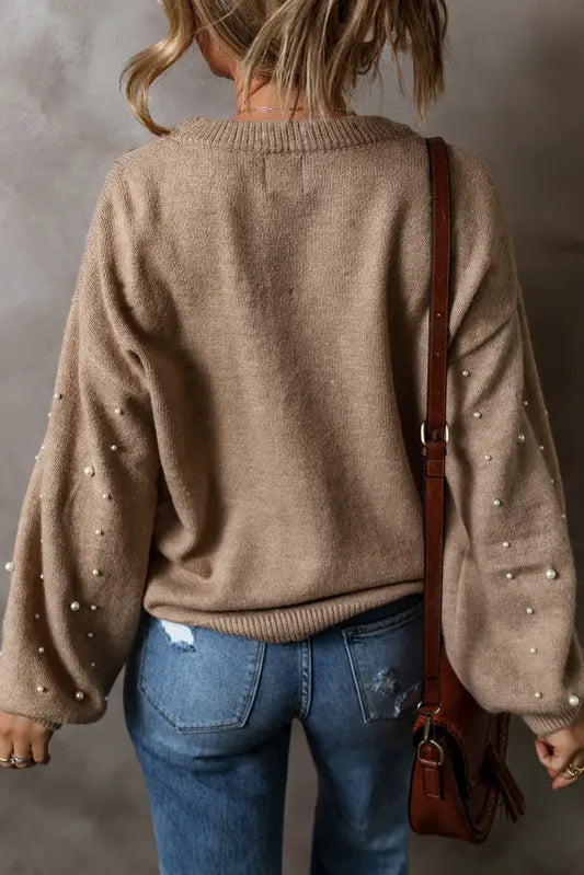 Smoky pearl accent sweater - sweaters