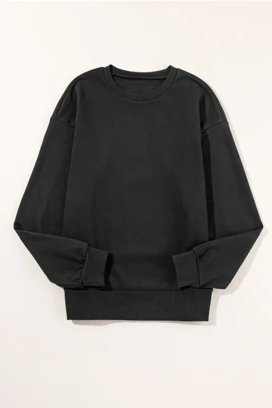 Black snap buttons side splits pullover sweatshirt - tops