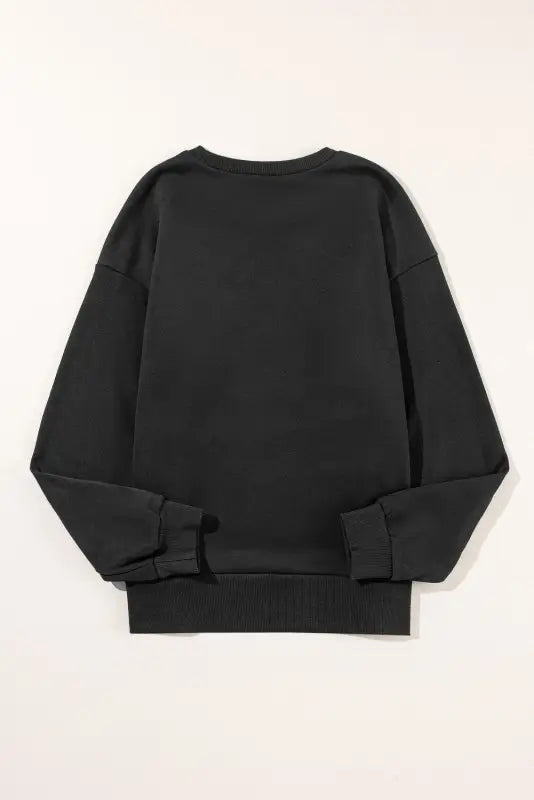 Black snap buttons side splits pullover sweatshirt - tops