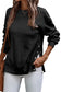 Black snap buttons side splits pullover sweatshirt - tops