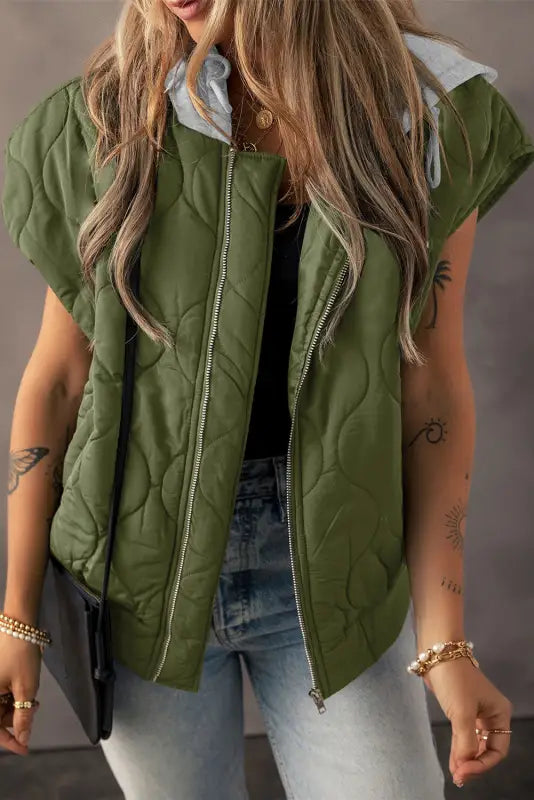 Snughug quilted puffer vest - jungle green / s / 100% polyester - outerwear/vests