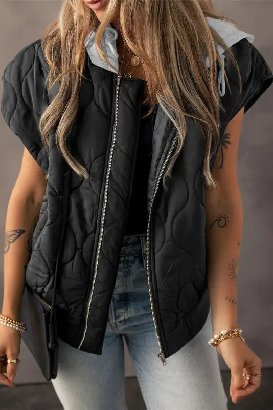 Snughug quilted puffer vest - black / s / 100% polyester - outerwear/vests