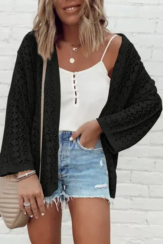 Soft knit open cardigan - black / s / 55% acrylic + 45% cotton - cardigans