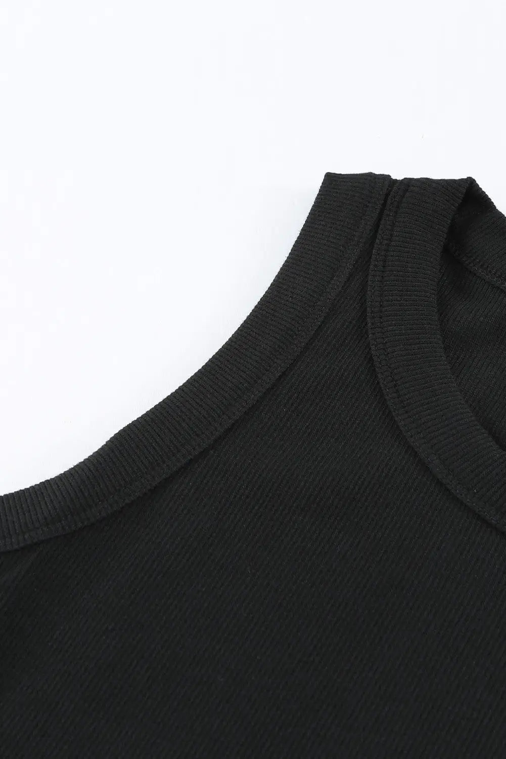 Solid black round neck ribbed tank top - tops