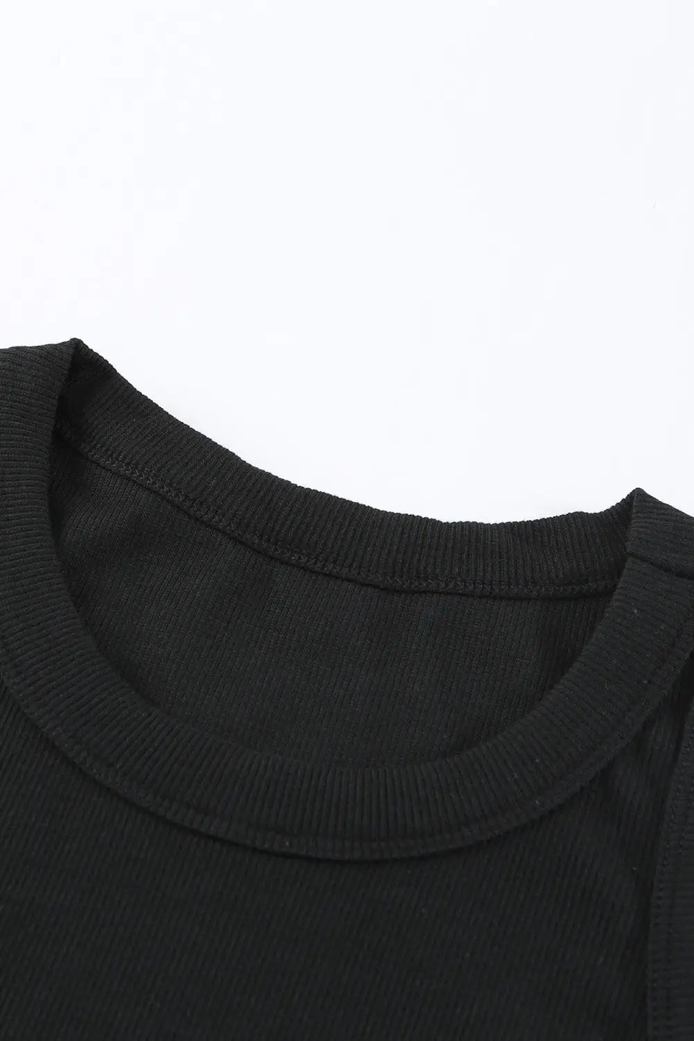 Solid black round neck ribbed tank top - tops