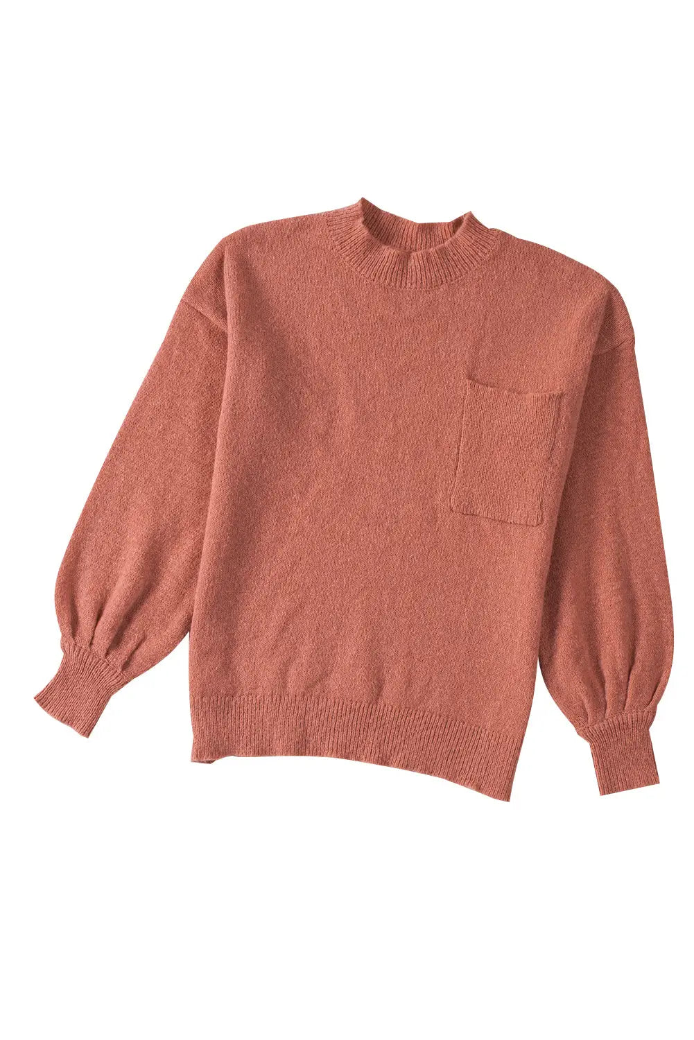 Solid color puffy sleeve pocketed sweater - sweaters & cardigans
