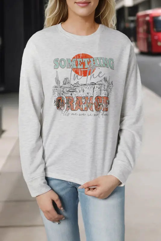 Gray something orange graphic relaxed sweatshirt - sweatshirts & hoodies